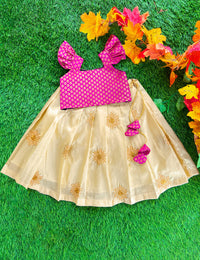 Light Gold Magenta Embroidery Silk Lehenga Choli for Baby Girl – Stanwells Kids