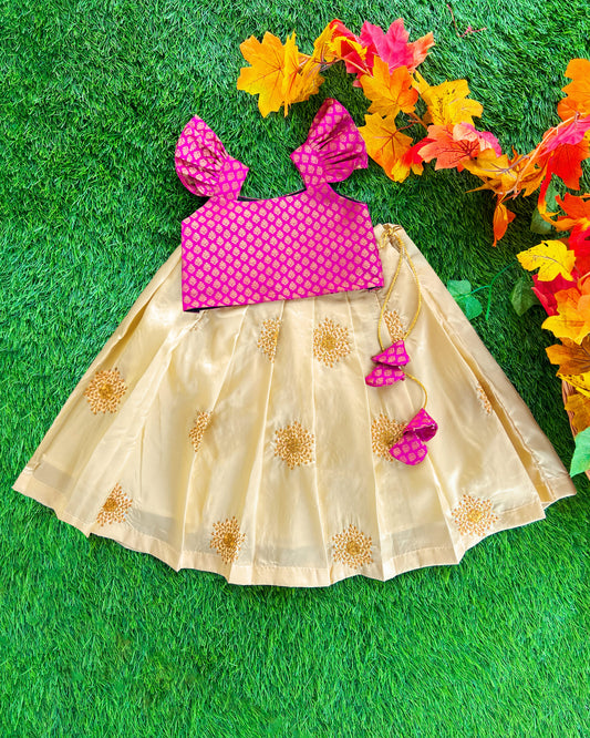 Light gold magenta embroidery silk lehenga choli for baby girl – Stanwells Kids