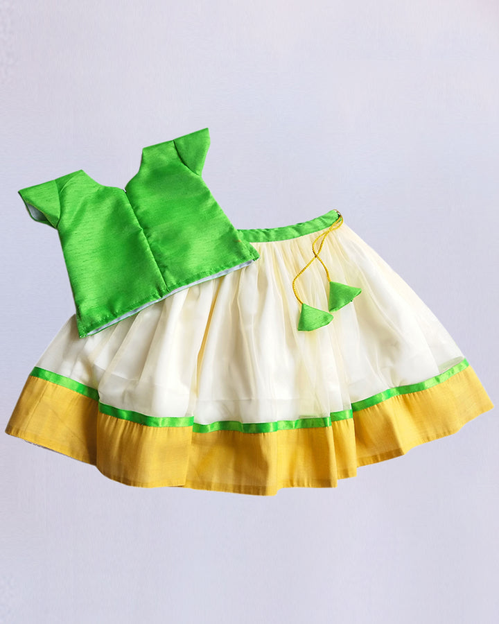 cream neon green  applique baby girls applique embroidery work lehenga choli stanwells kids