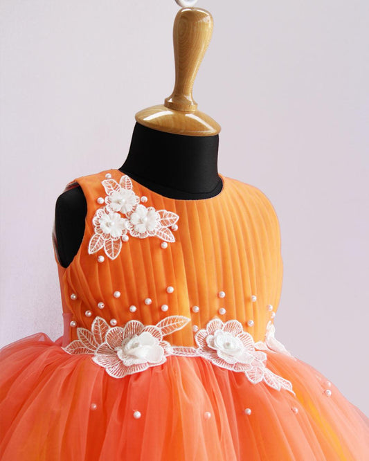 Coral yellow dual shade frock front view – Stanwells Kids