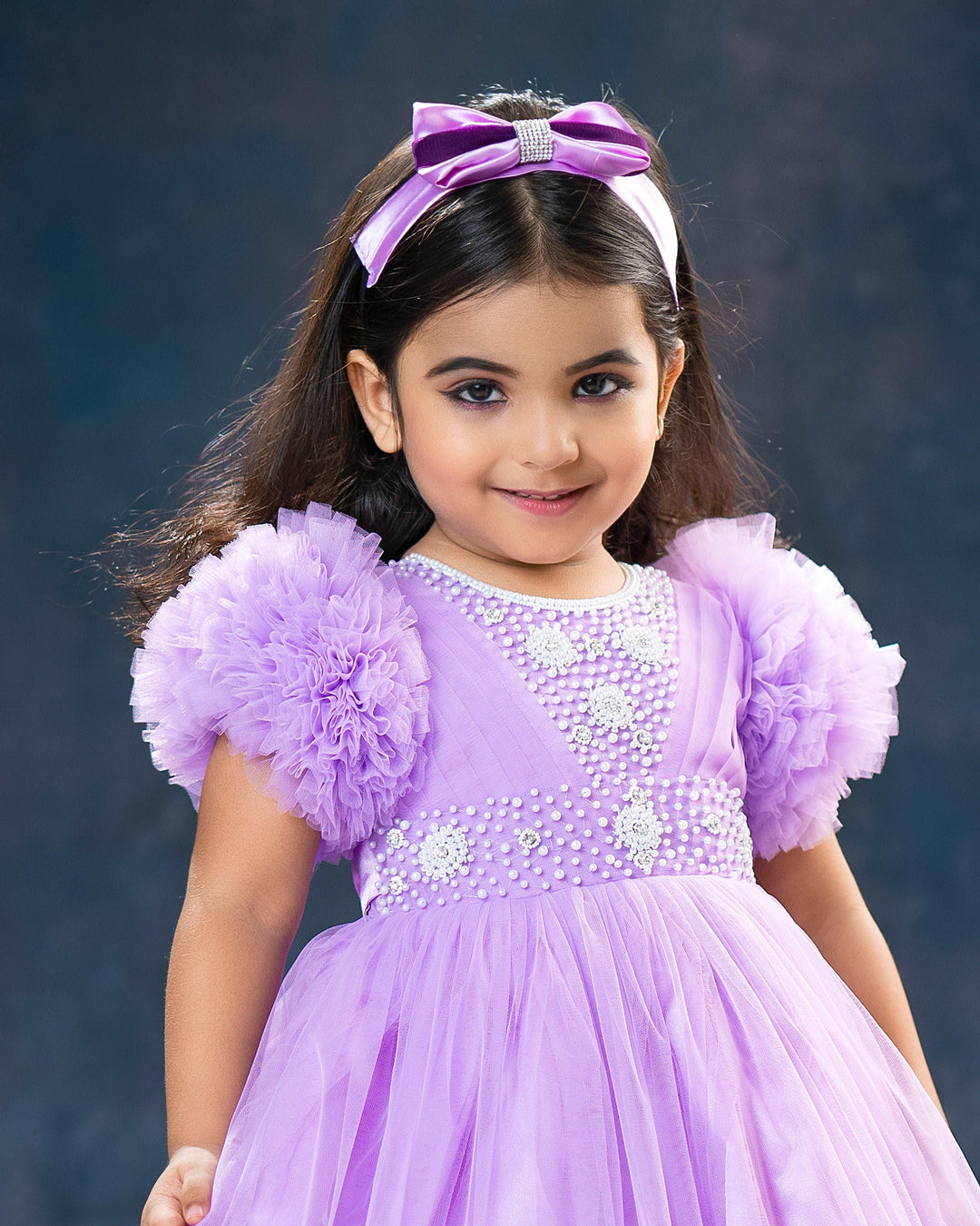 Lilac & Purple Combo Heavy Handwork Partywear Flared Ruffles Full Gown