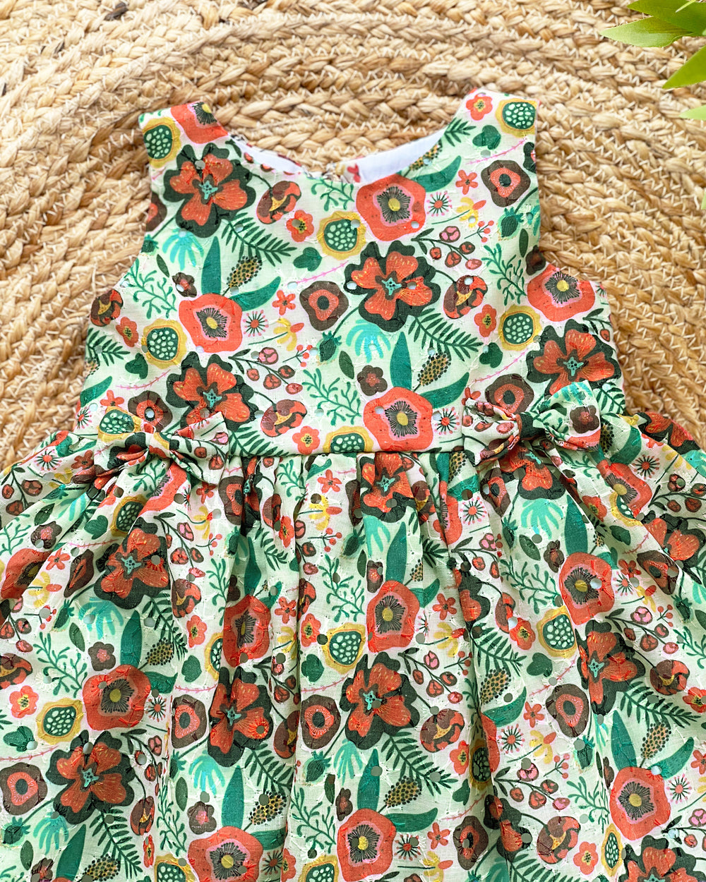 Green Floral Printed Hakoba Frock for Baby Girls – Casual & Summer Wear by Stanwells Kids