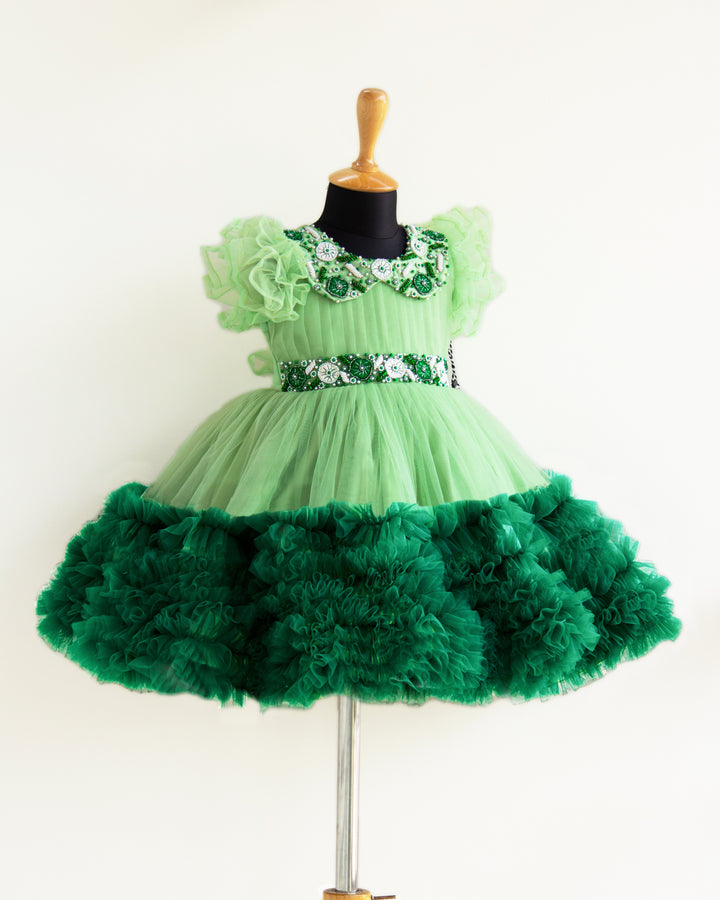 green frock for baby girls | stanwells kids | partywear kids dresses online | premium frocks kids | handwork dresses girls | infant party frocks online | pastel green frocks | bottle green frocks