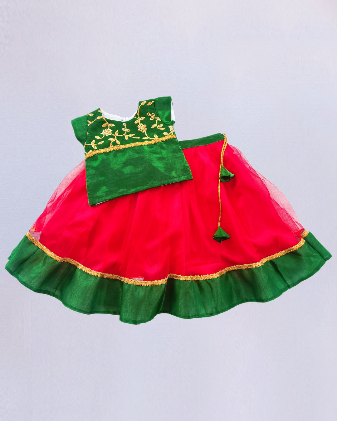 green and red embroidery stone work baby girls lehenga choli from stanwells kids 