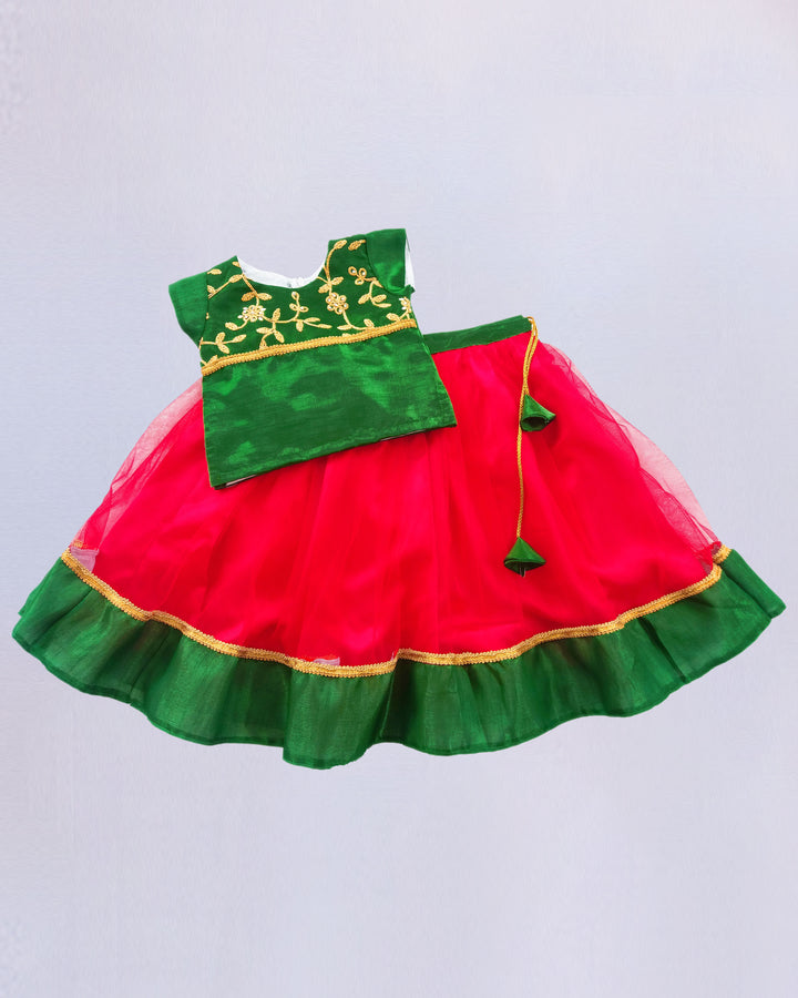 green and red embroidery stone work baby girls lehenga choli from stanwells kids 