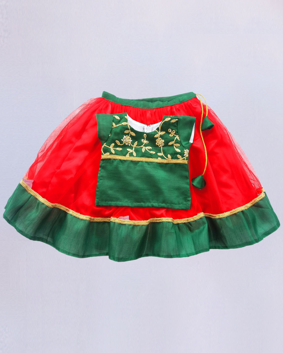 green and red embroidery stone work baby girls lehenga choli from stanwells kids 