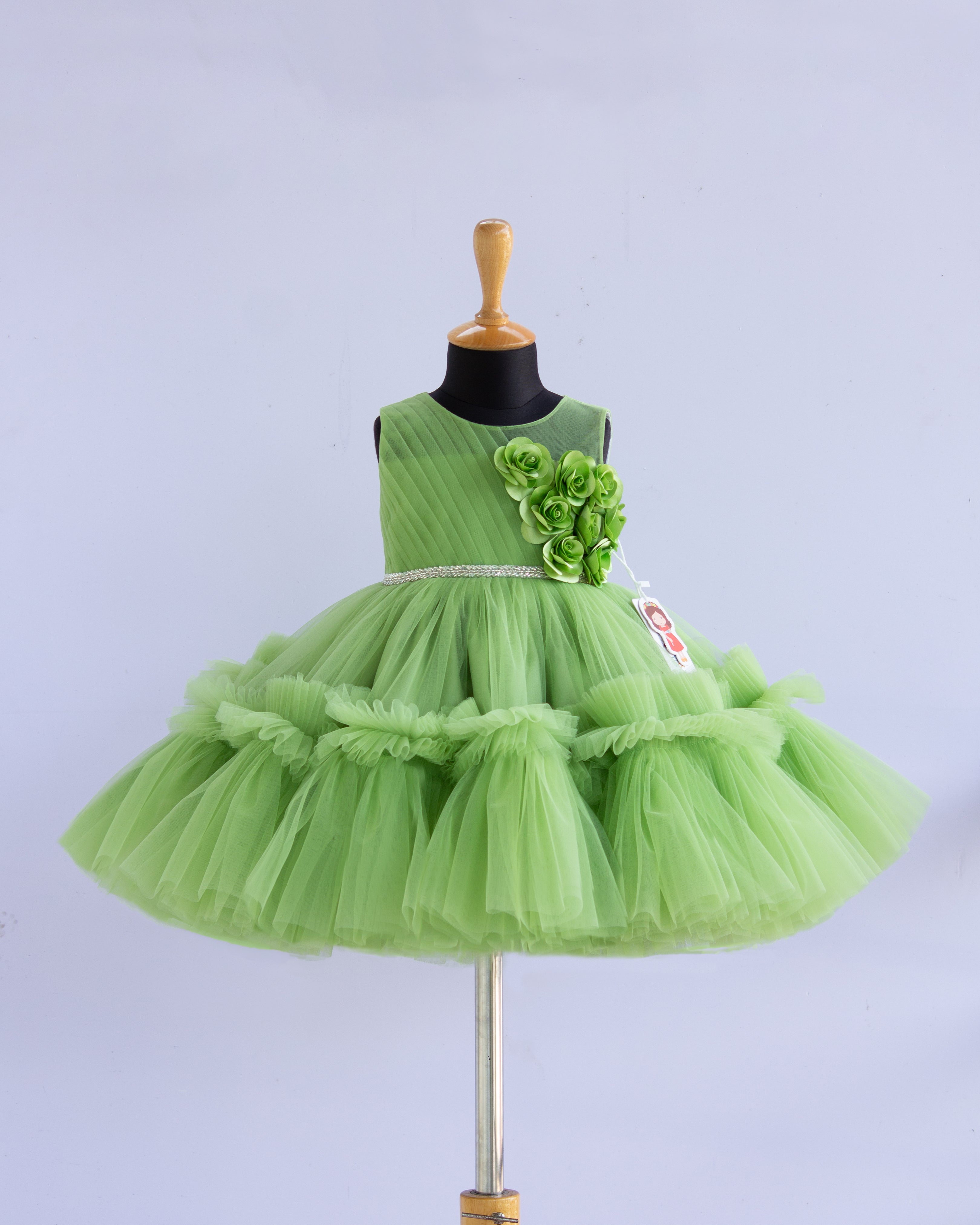 light green flower frock for baby girls, stanwells kids, partywear dresses online, birthday dresses for girls, liandli, nakshatra kids, janyas closet, handmade dresses for kids