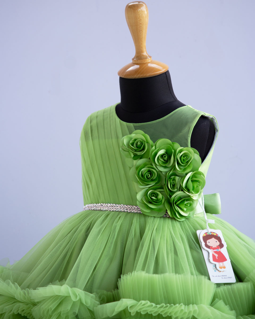 light green flower frock for baby girls, stanwells kids, partywear dresses online, birthday dresses for girls, liandli, nakshatra kids, janyas closet, handmade dresses for kids