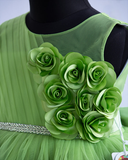Pista green ruffles partywear frock side view baby girl – Stanwells Kids