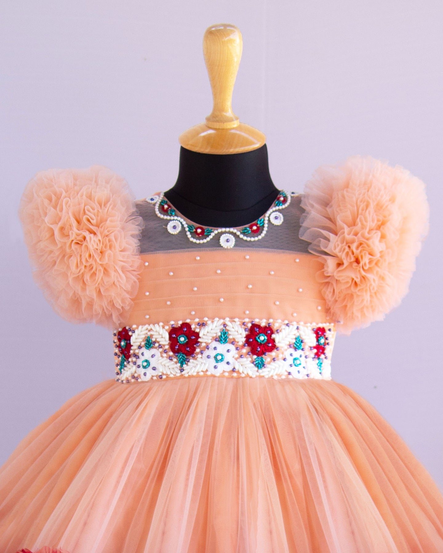 Light Peach & Reddish Meroon Combo Heavy Handwork Ruffles Partywear Fr ...