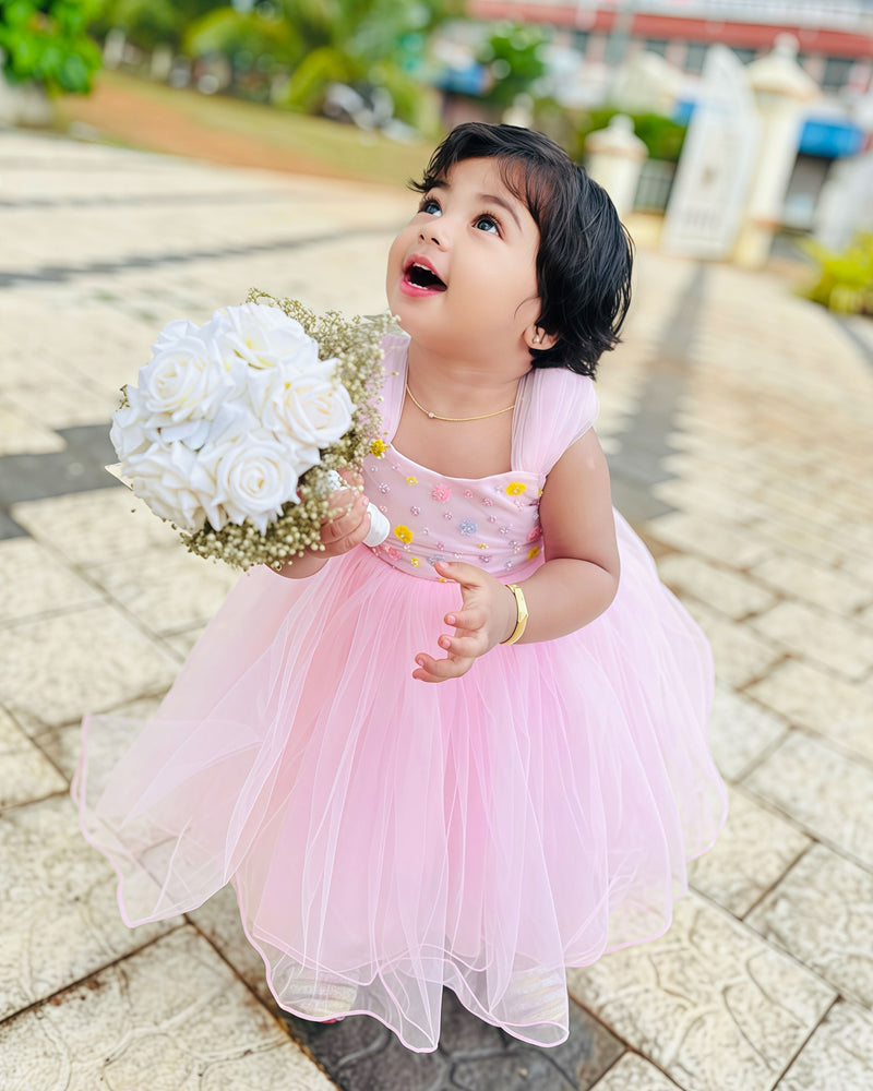 Baby Pink Shade Sequins Handwork Premium Partywear Frock