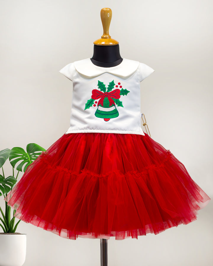 jingle bells christmas dress for baby girls, festive skirt top set, cute christmas outfit kids, baby girl birthday dress, red christmas kids wear stanwells