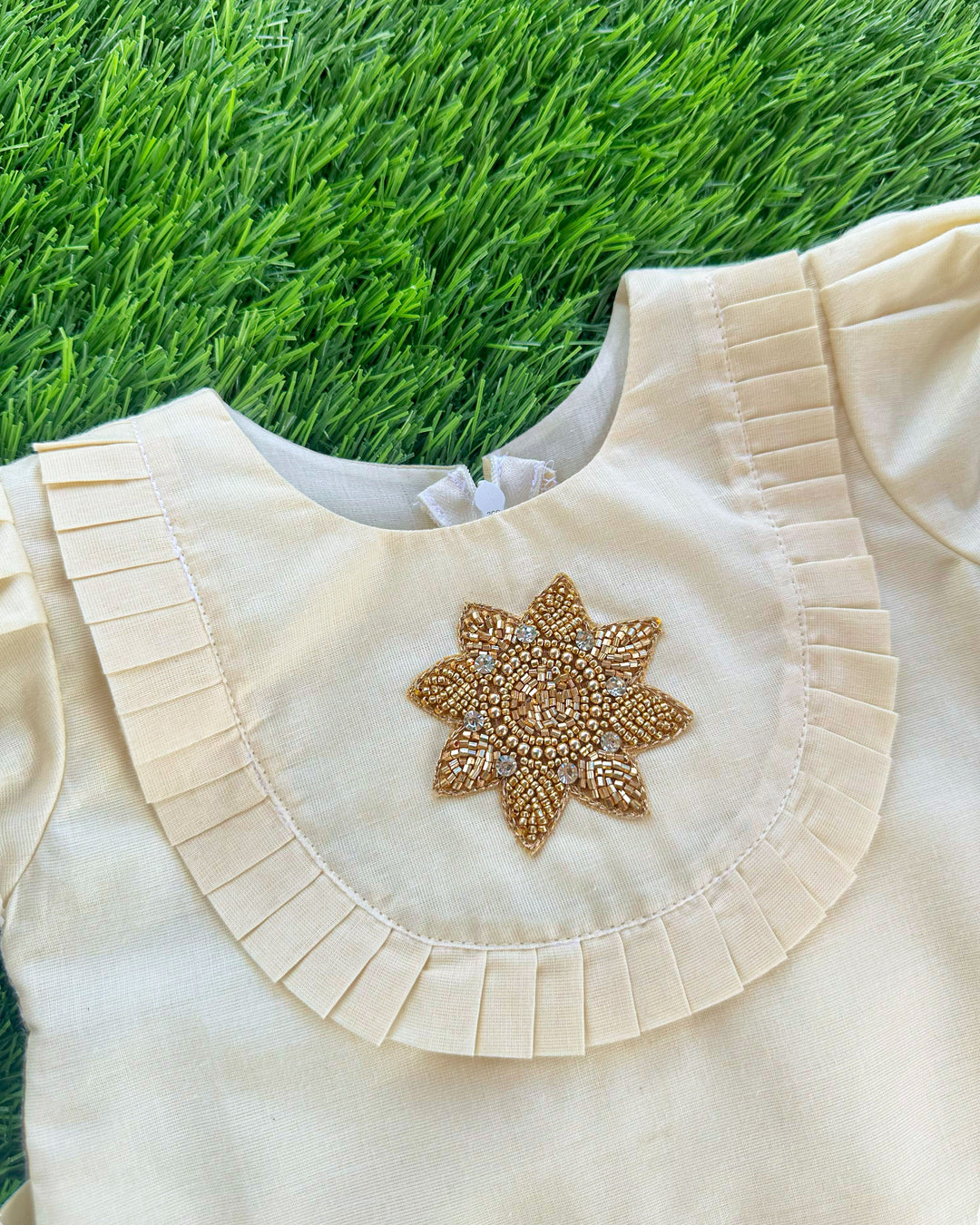 Cream & Golden Shade Onam Special Kerala Kasavu Applique Embroidery Lehenga Choli