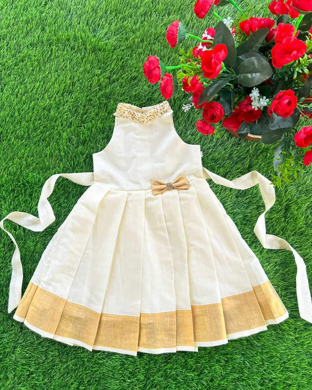 Kerala Style Kasavu Frock For Babies Onam Special Kerala Kasavu