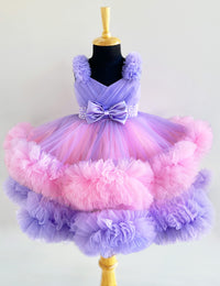 Lavender Baby Pink Heavy Ruffles Birthday Frock for Baby Girl – Stanwells Kids