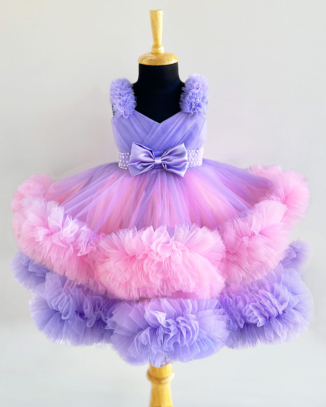 Lavender and Baby Pink Ruffled Birthday Frock – Partywear Dress for Girls by Stanwells Kids