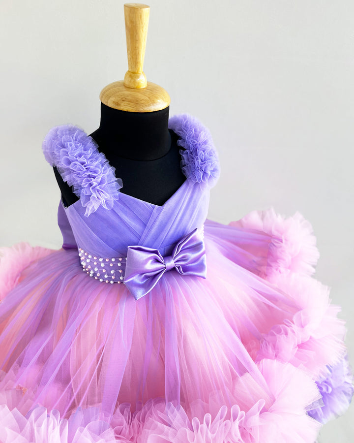 Lavender and Baby Pink Ruffled Birthday Frock – Partywear Dress for Girls by Stanwells Kids