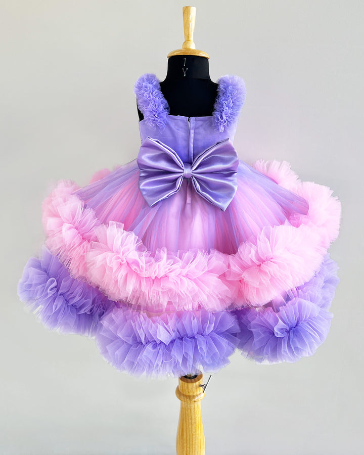Lavender and Baby Pink Ruffled Birthday Frock – Partywear Dress for Girls by Stanwells Kids
