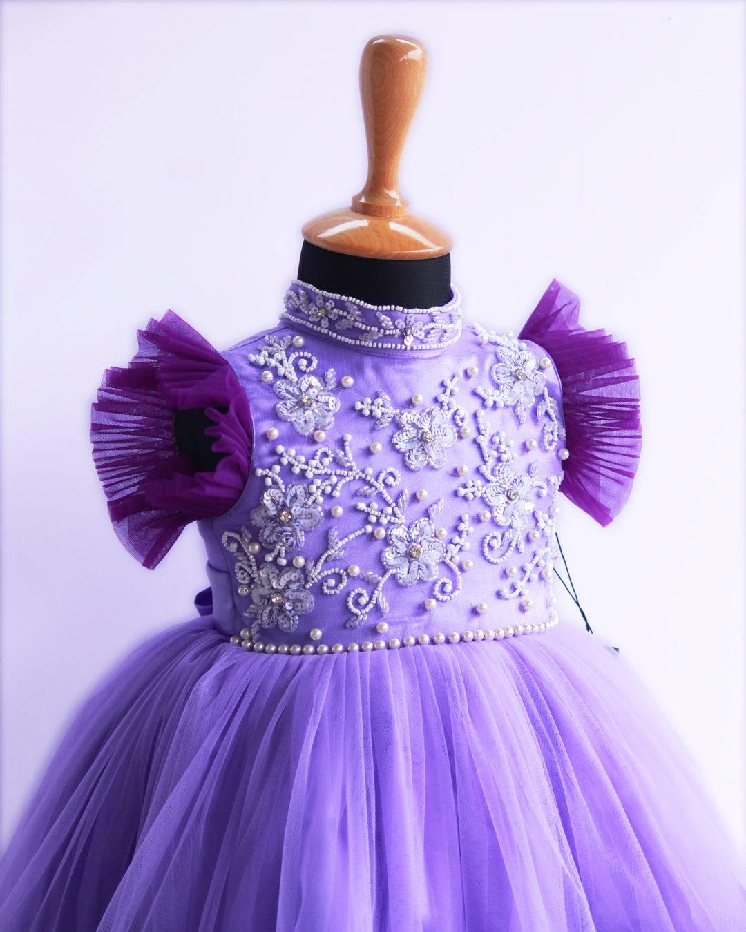 Lavender & Violet combo High-neck Handwork Ruffles Frock – Stanwells Kids