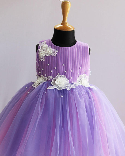 Lavender pink sleeveless flower frock side view baby girl – Stanwells Kids