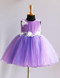Lavender & Pink Dual Shade Sleeveless Flower Frock