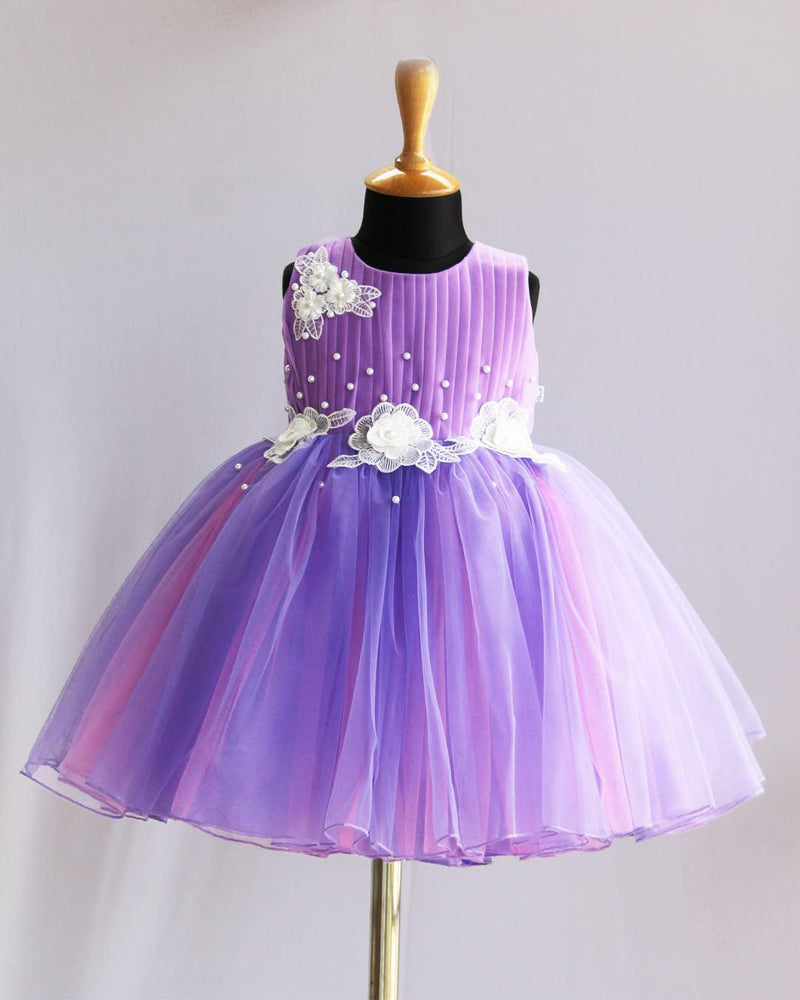 Lavender & Pink Dual Shade Sleeveless Flower Frock