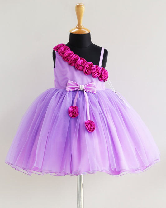 Lilac strap sleeve flower frock front view baby girl – Stanwells Kids