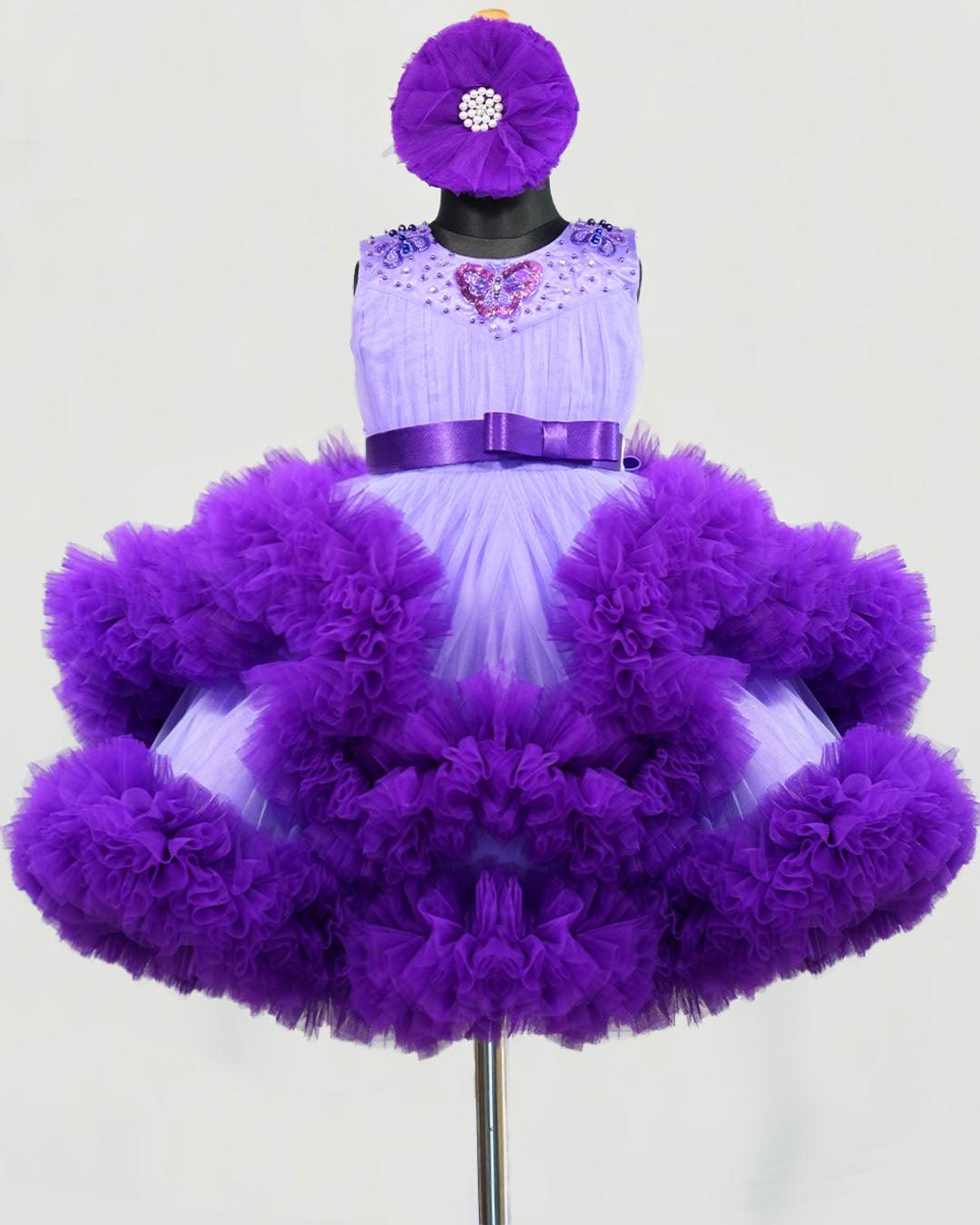Lavender & Violet combo Heavy Ruffles Partywear Birthday Frock - Stanwells Kids