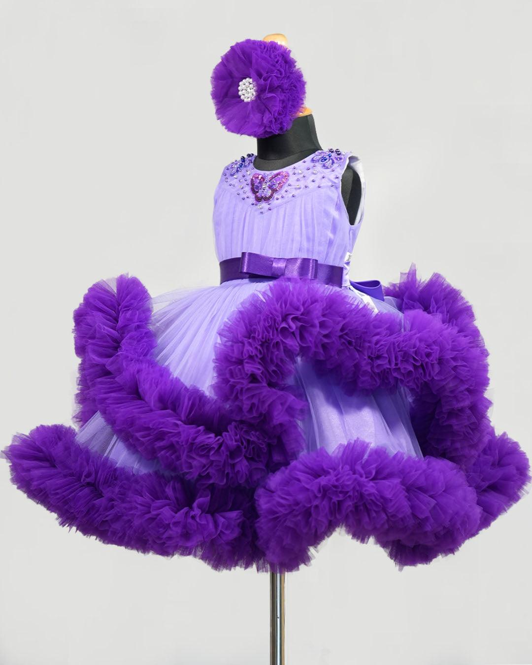 Lavender & Violet combo Heavy Ruffles Partywear Birthday Frock