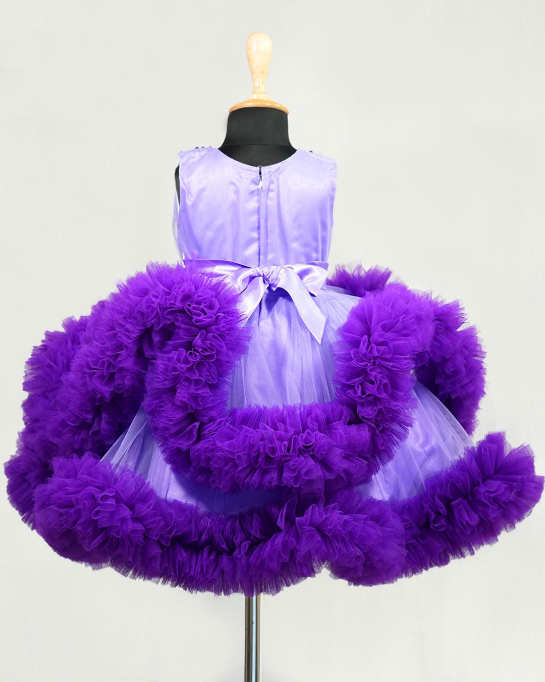 Lavender & Violet combo Heavy Ruffles Partywear Birthday Frock