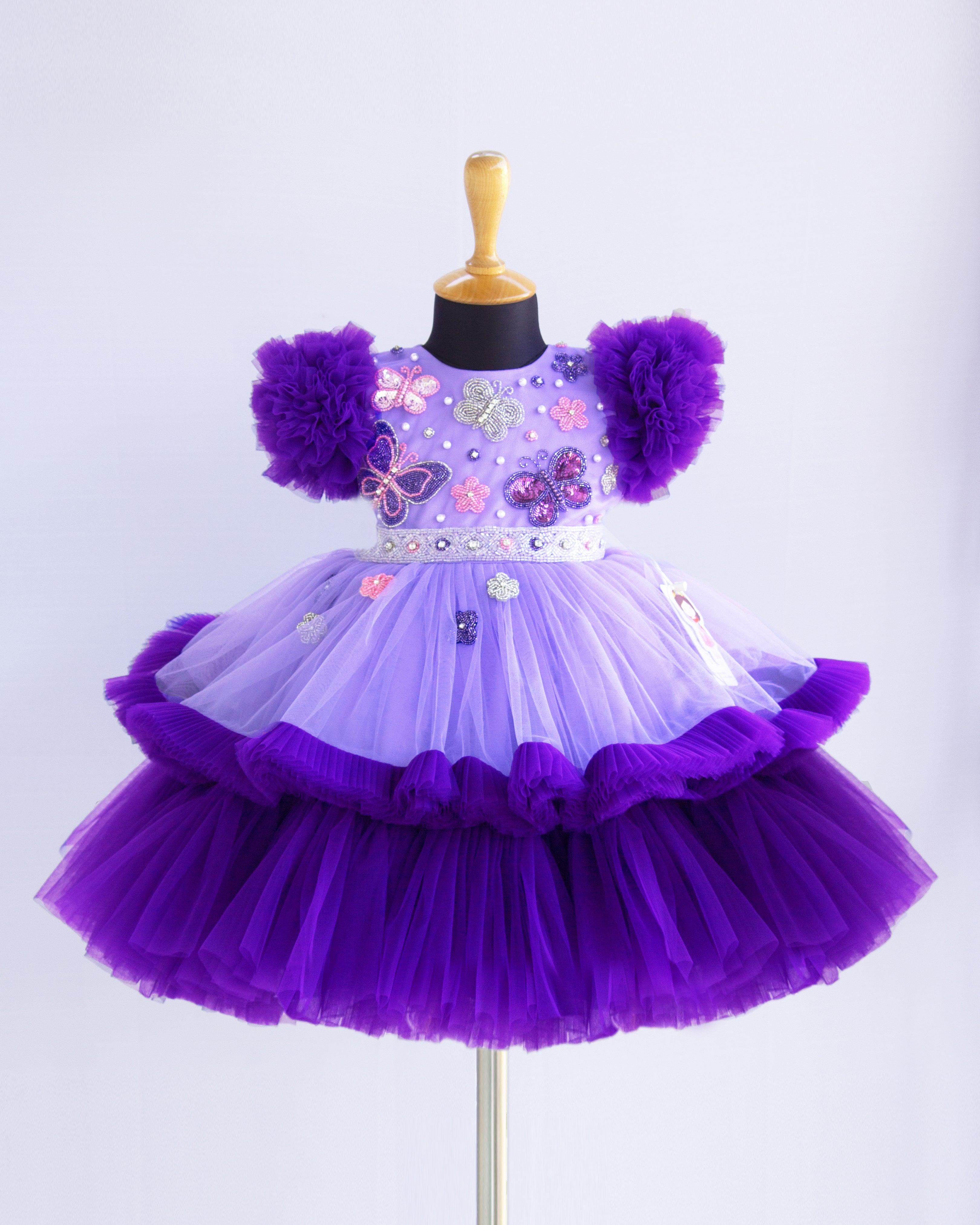 Lavender Violet Butterfly Theme Birthday Dress for Baby Girls Stanwells Kids