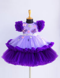 Lavender Violet Butterfly Theme Handwork Birthday Frock for Baby Girl – Stanwells Kids