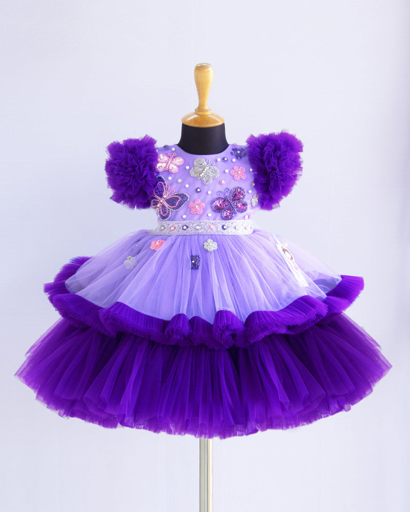 Lavender Violet Butterfly Theme Handwork Birthday Frock for Baby Girl – Stanwells Kids