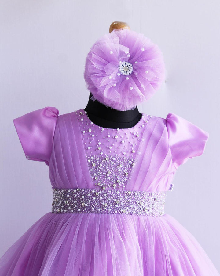 Lilac Shade Handwork Pleated Ruffles Floor Length Gown