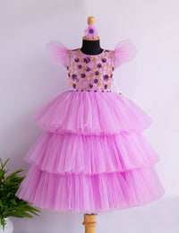 Lilac Heavy Handwork Full Length Birthday Gown for Baby Girl – Stanwells Kids