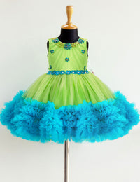 Lime Green Sky Blue Handwork Ruffles Birthday Frock for Baby Girl – Stanwells Kids