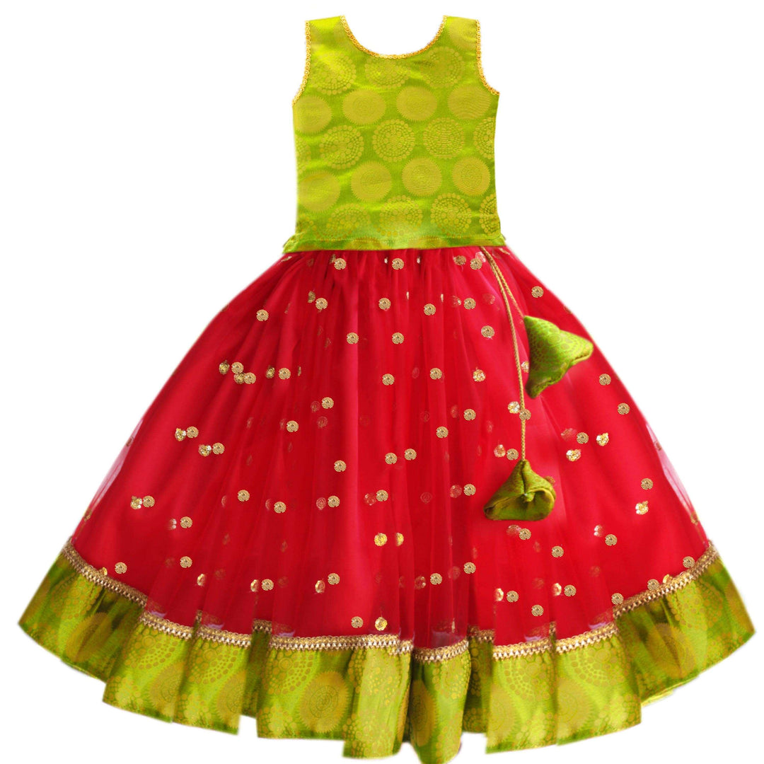 Red and Green combo Baby Girls Sequins Net Readymade Lehenga Choli (6months-8 years) - Stanwells Kids