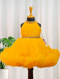 Mango Yellow Pleated Halter Neck Ruffled Frock for Baby Girl – Stanwells Kids