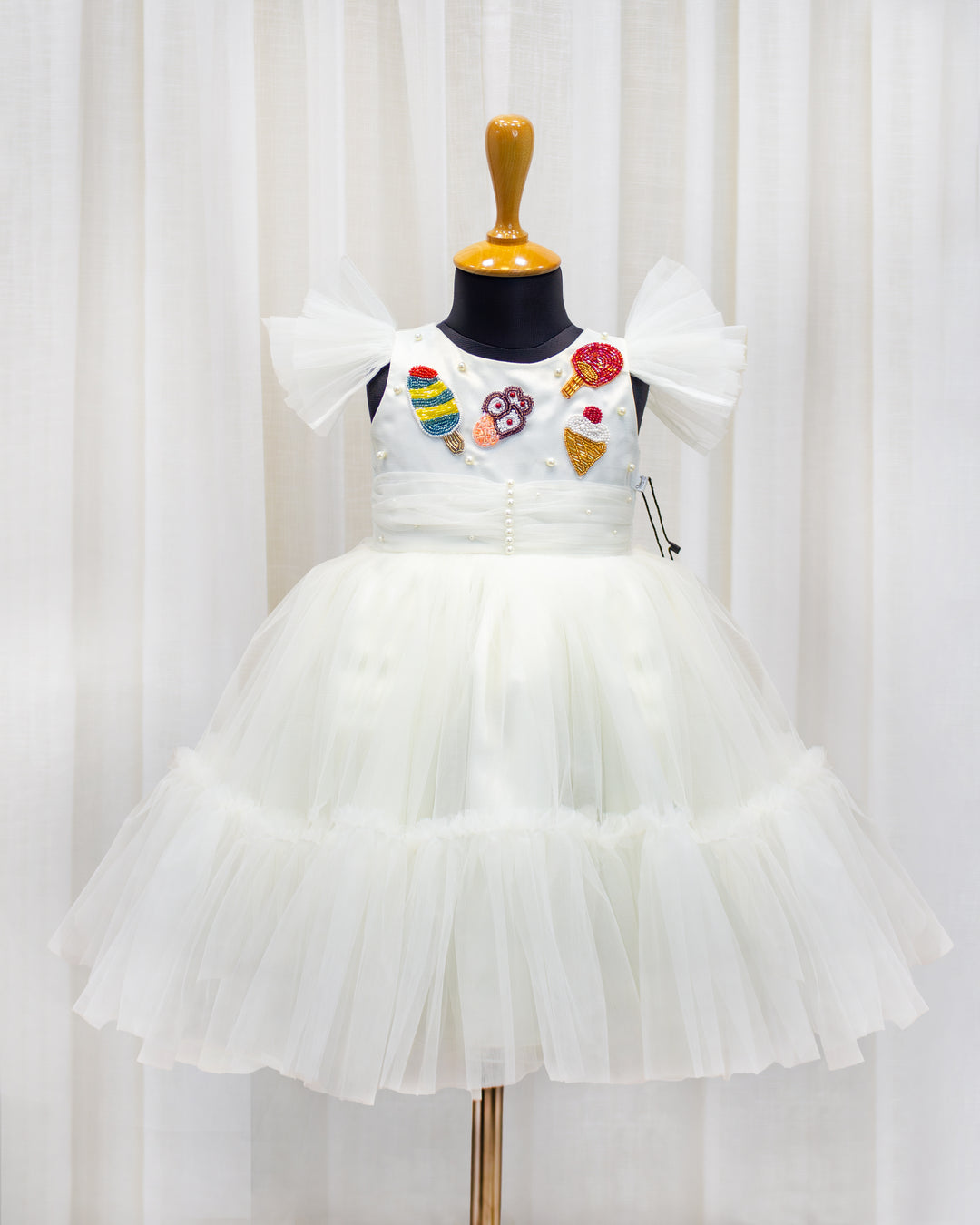 Off white candy theme frock for baby girls, premium birthday dress, partywear dress, Stanwells Kids