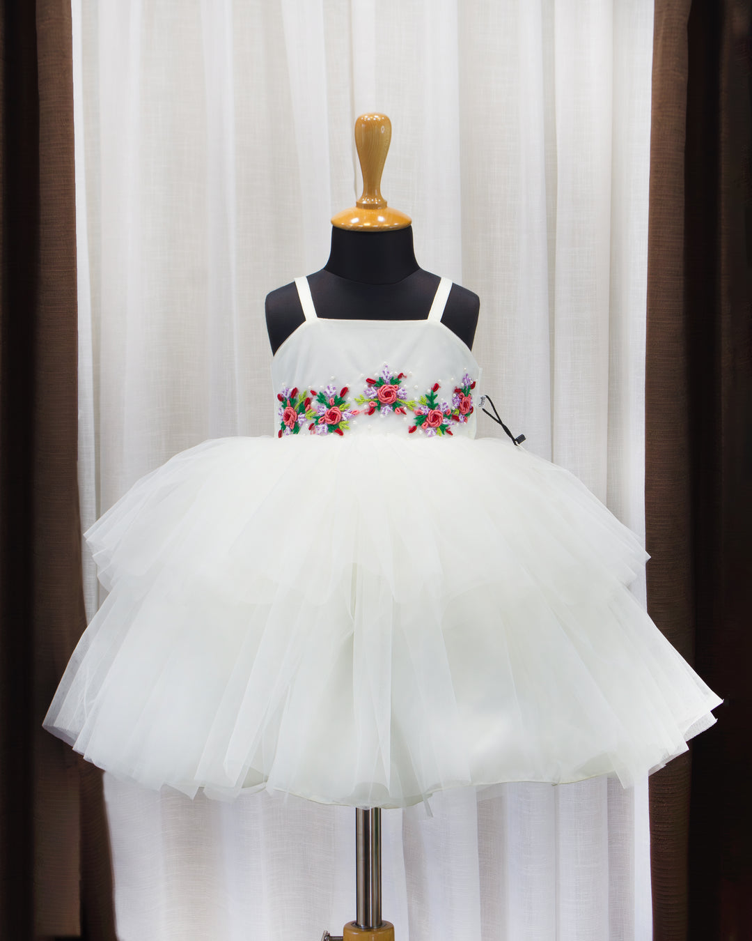 off white birthday dress for baby girls, hand embroidered frock, elegant partywear baby dress, baby girls off white frock, stanwells kids birthday collection