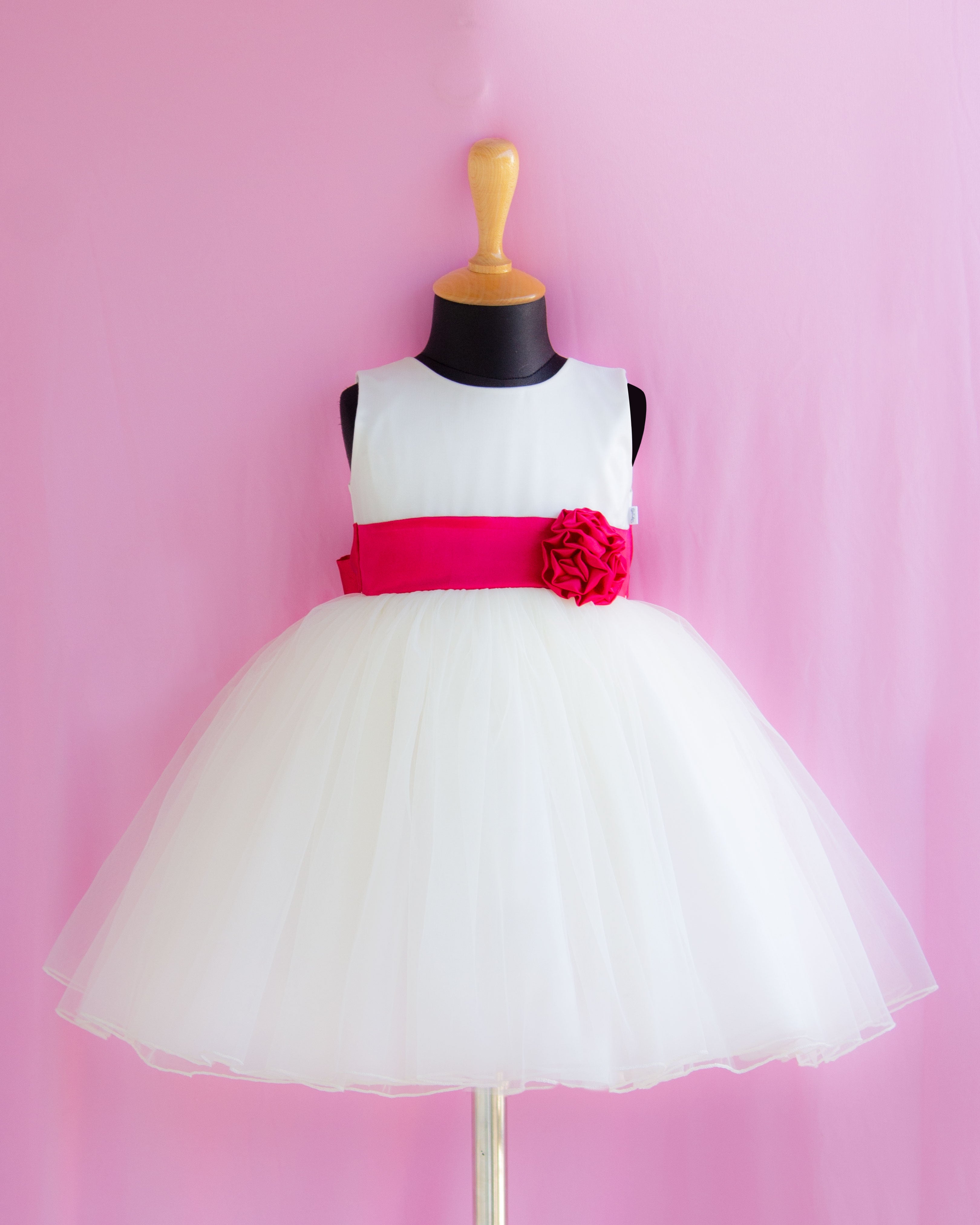 Kids Gown | Faye White Embroidered Gown with Red Sash - faye