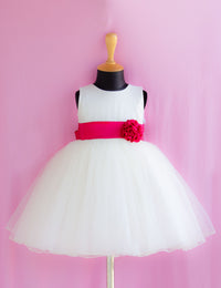 Off-white & Pink Shade Sleeveless Partywear Baby Girls Frock