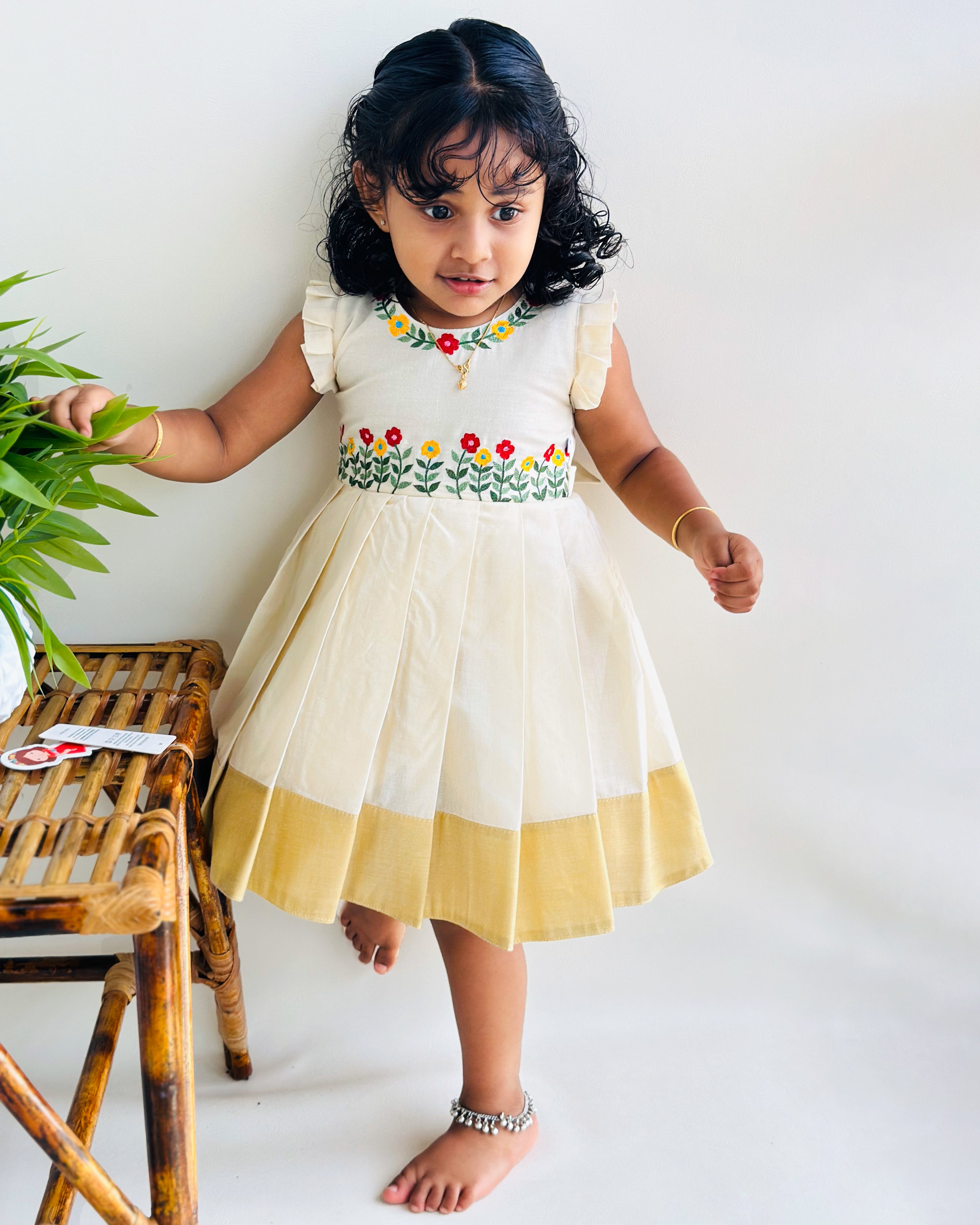 Onam Special Kerala Kasavu Soft Hand Embroidery Frock Stanwells Kids