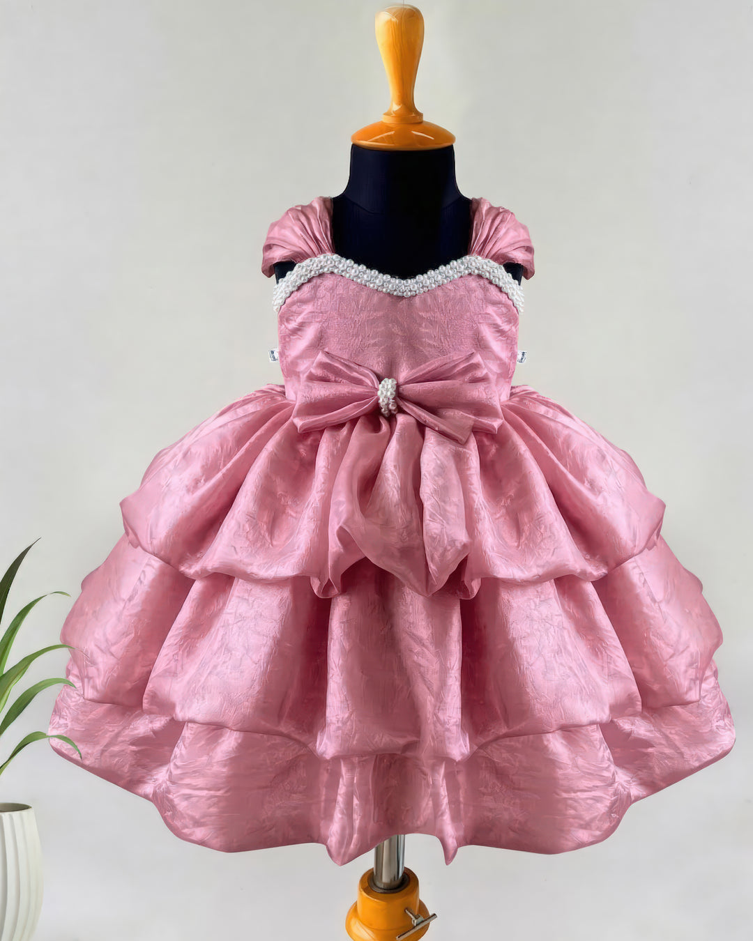 Onion pink birthday dress for baby girls premium silk party frock layered baby girl birthday outfit toddler partywear dress