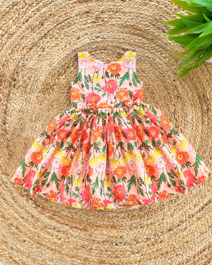 Orange Floral Printed Hakoba Frock for Baby Girls – Summer Casual Wear by Stanwells Kids

