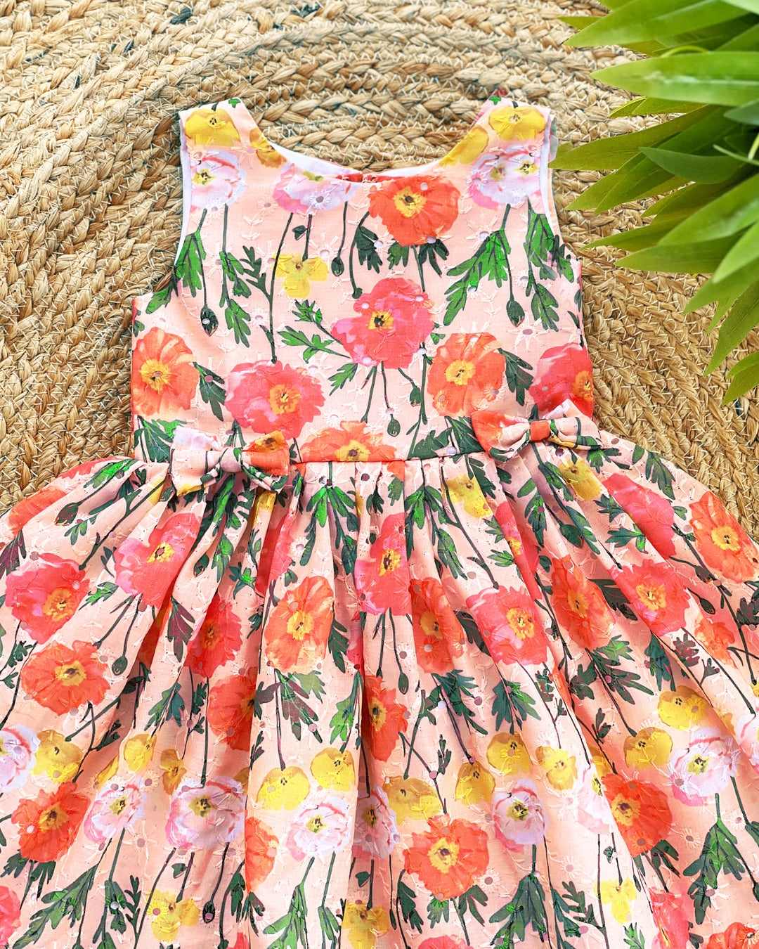 Orange Floral Printed Hakoba Frock for Baby Girls – Summer Casual Wear by Stanwells Kids