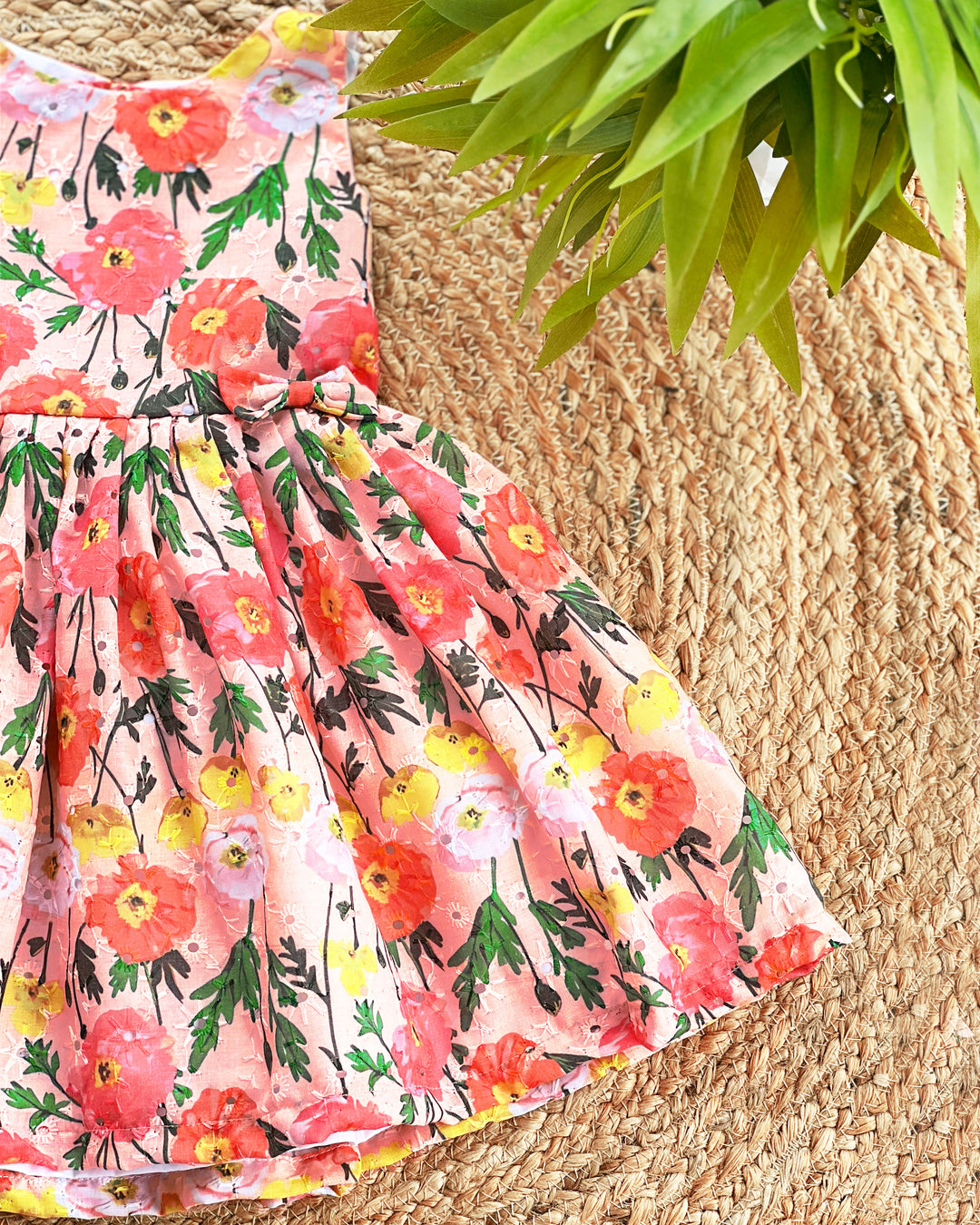 Orange Floral Printed Hakoba Frock for Baby Girls – Summer Casual Wear by Stanwells Kids