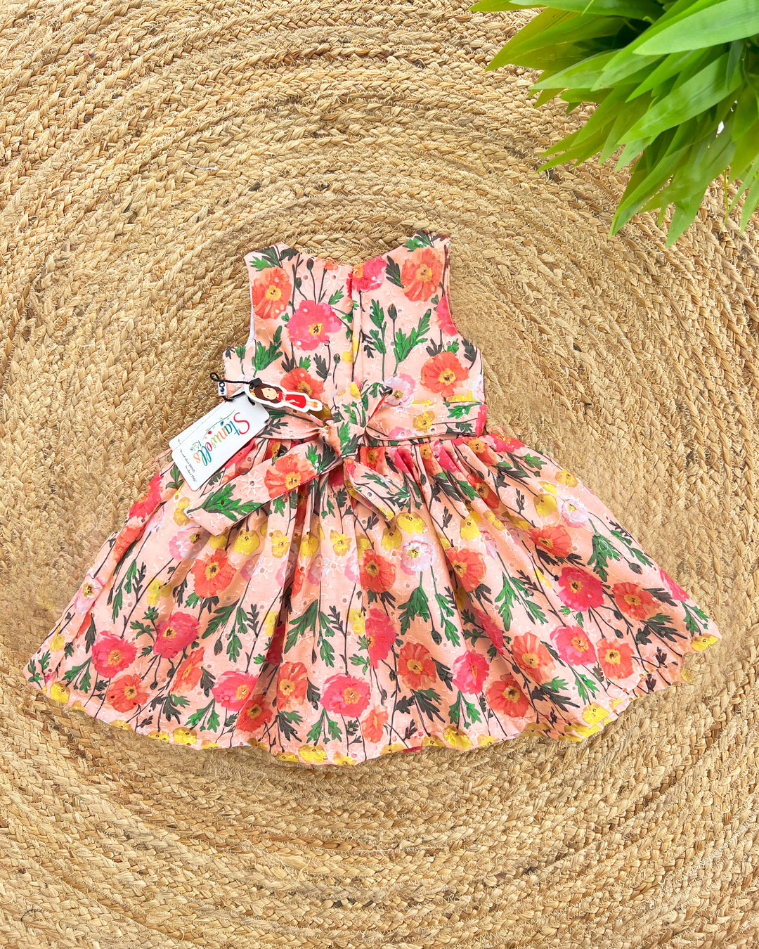Orange Floral Printed Hakoba Frock for Baby Girls – Summer Casual Wear by Stanwells Kids