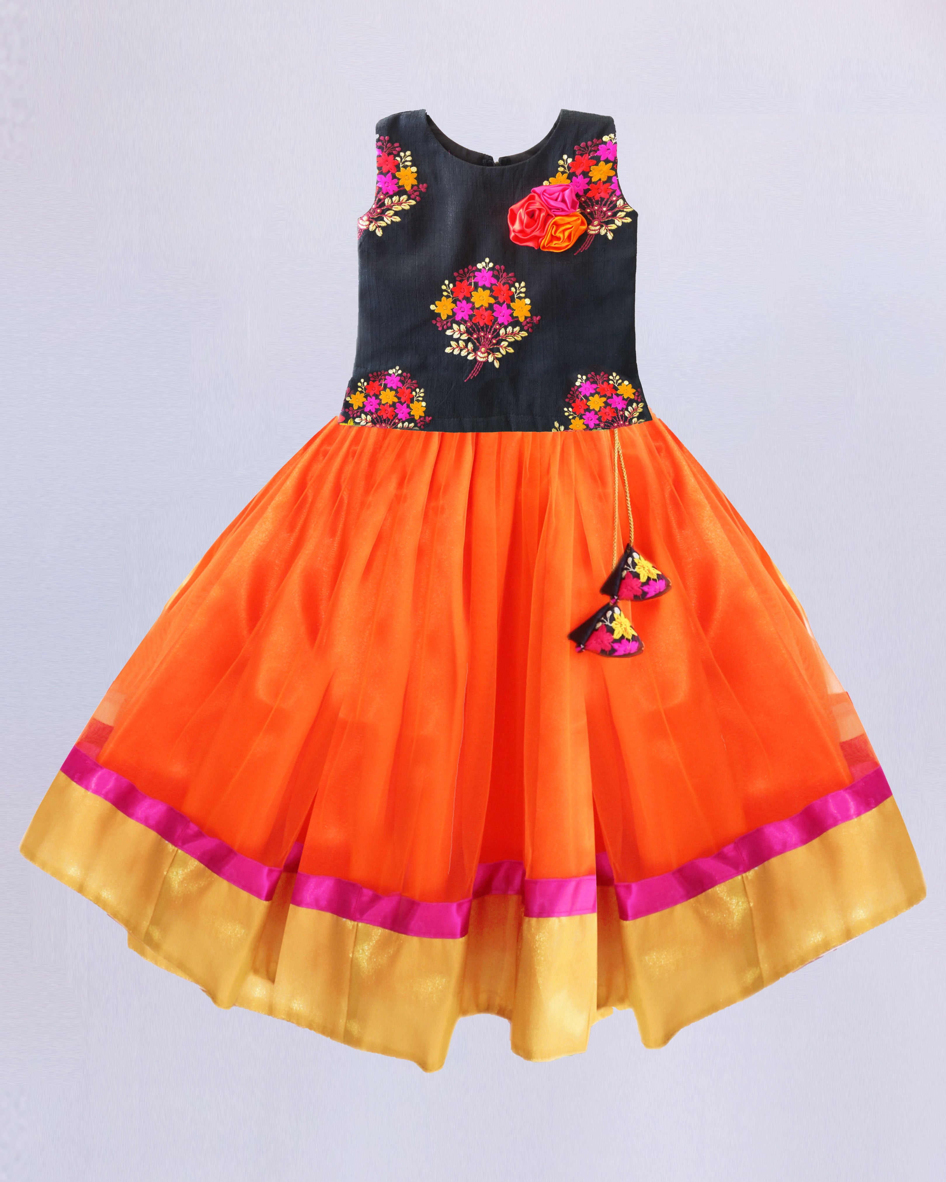 Art Silk Embroidery Lehenga Choli In Orange Colour - LD3880555