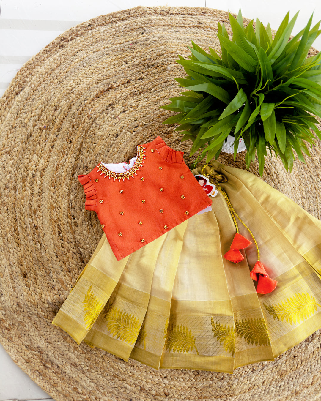 orange kerala lehenga, am 2024, onam special kids dresses, kerala dresses for kids, kids pattupavadai, premim kids dresses, ethnic dress for baby girls